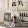 Xiaoxiangfeng High-end Bow Lace Waist Long-sleeved Dress Women's Autumn and Winter Heavy Industry Embroidered Stand-up Collar Tutu Skirt