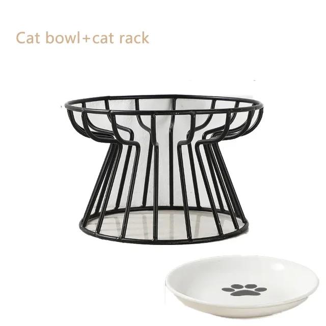 Ceramic Pet Cat Bowl With Metal Stand Pet Dog Food Snacks Feeding Elevated Feeder Kitten Puppy Dish Dog Supplies Cat Accessories