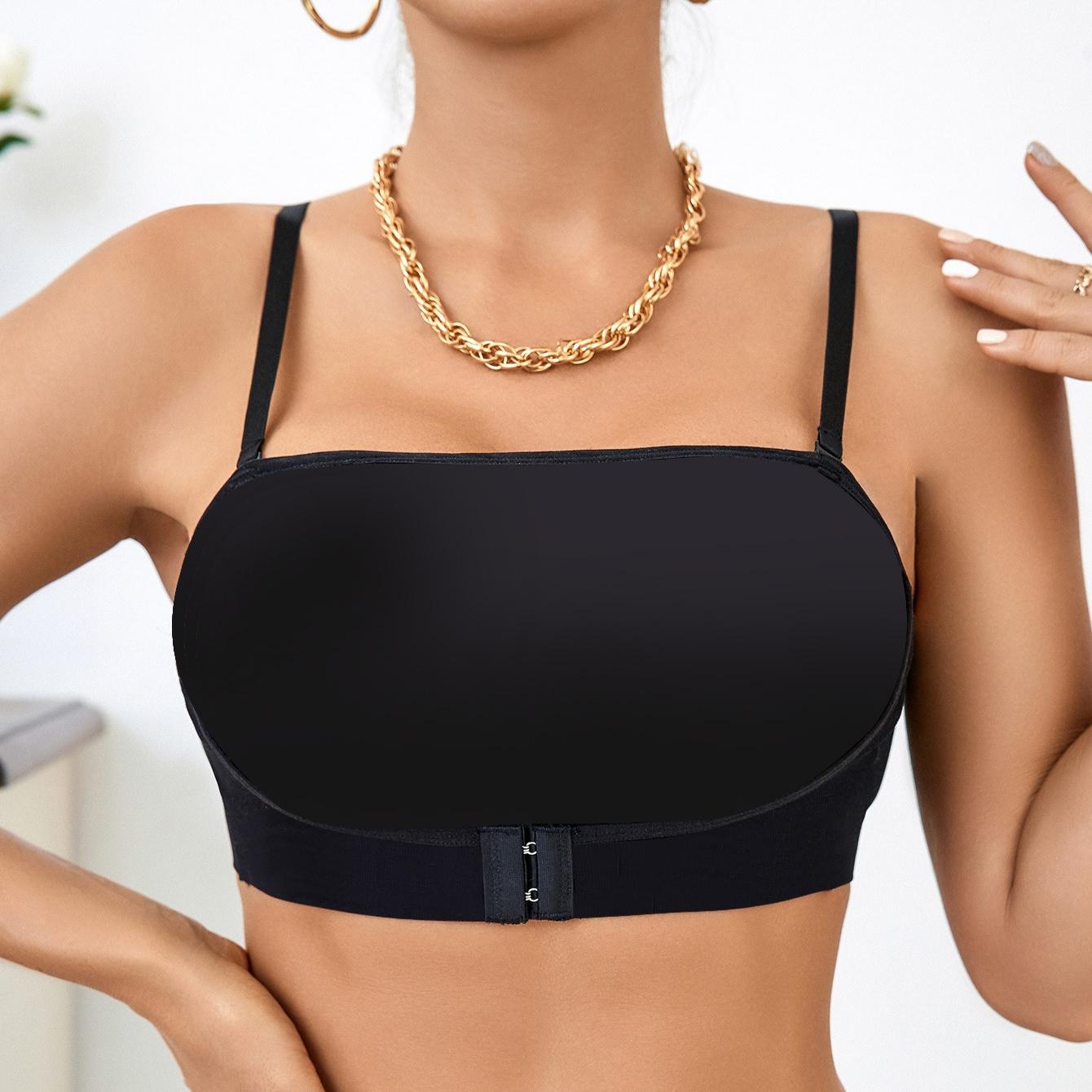 

Европейский и американский съемные плечевые лямки Топ-труба с присборенным передом и застежкой сзади Бюстгальтер без бретелек Бесшовное Нескользящее Дышащее нижнее белье L чёрный