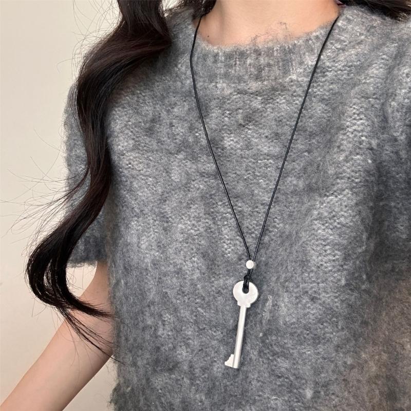 Elegant Metal Key Charm Black Rope Necklace Stylish Layering Pieces For Everyday Wear
