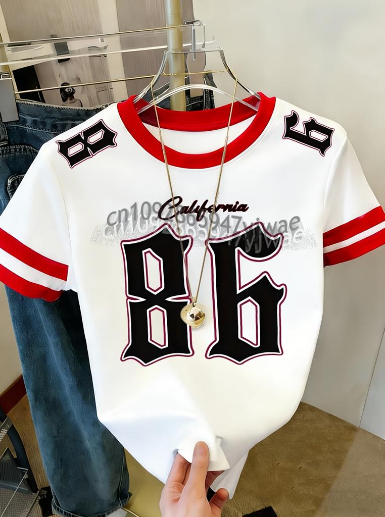 Womens MEN Short Sleeve STRIPE LOS ANGELES NO.86 Print T-Shirt Girl Round Neck Tee Outdoor Sports plus-size women's clothing