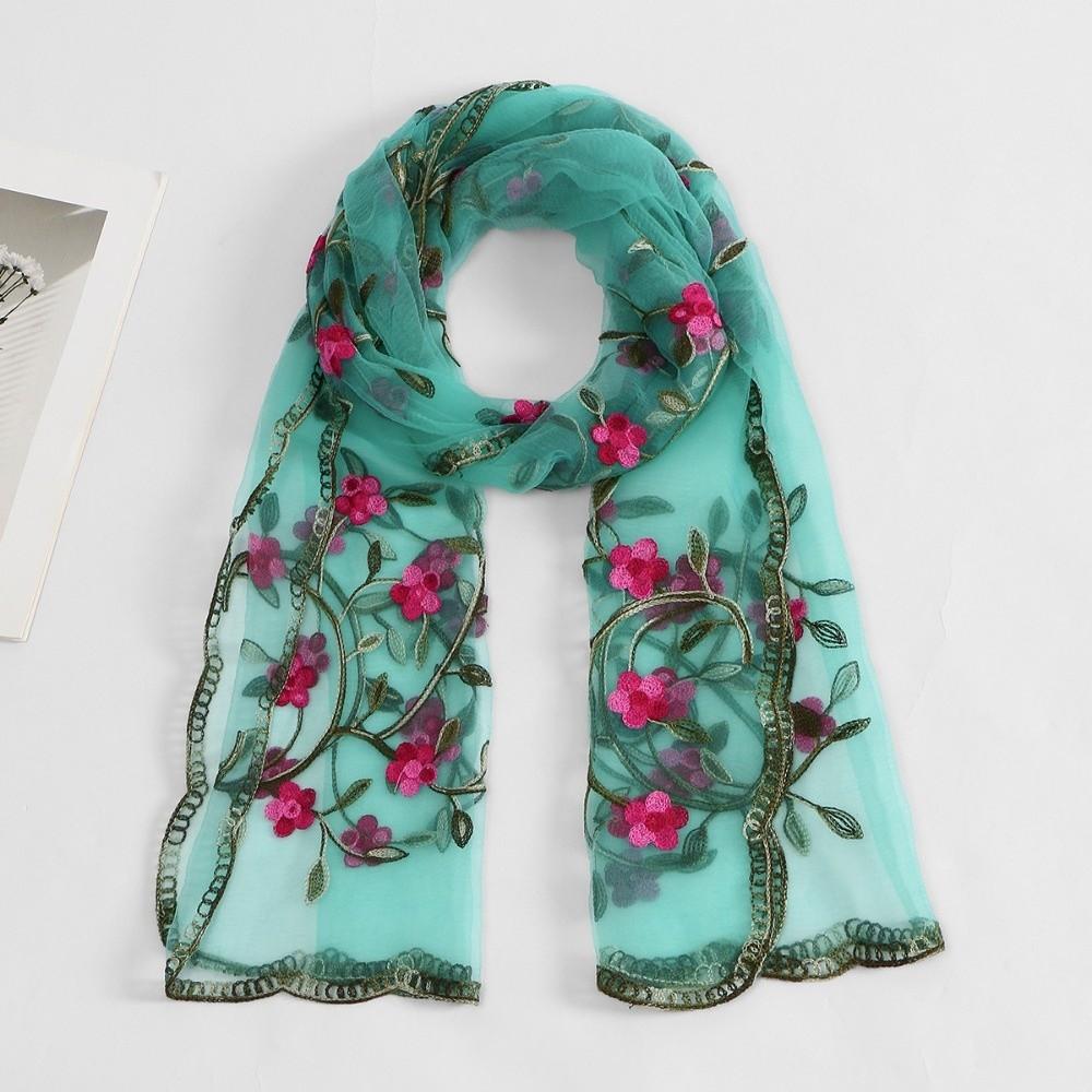 Lightweight Embroidered Floral Headwrap Breathable Long Lace Scarf Summer Hijab Travel Photoshoot