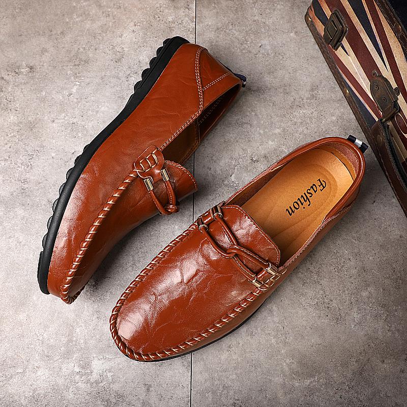 Dělené kožené boty větší velikosti Pánské mokasíny Pohodlné boty pro volný čas Pánské ploché mokasíny Pánská obuv