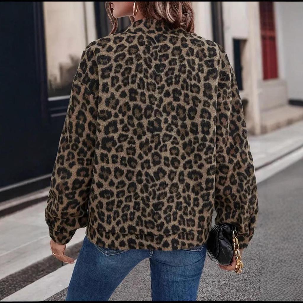Women's Leopard Print Retro Casual Jacket - European & American Style, Spring/Autumn Wear