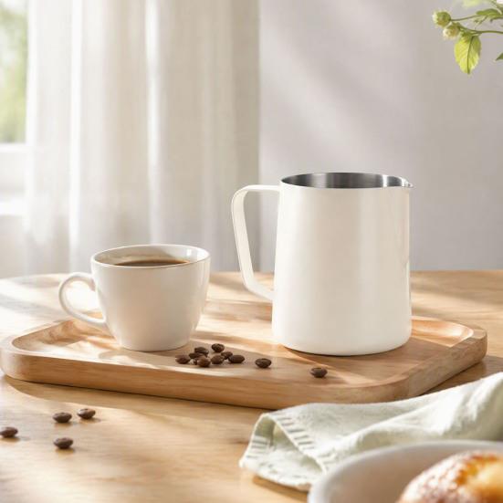 Coffee Frother Jug with Scale Stainless Steel Milk Frothing Pitcher, Professional Latte Art Cup Espresso Tool Measurement Scale, Dripless Spout