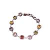 Vintage-Inspired Round Zircon Clip Bracelet Women Silver-Tone Copper Alloy With Colorful Gemstones Geometric