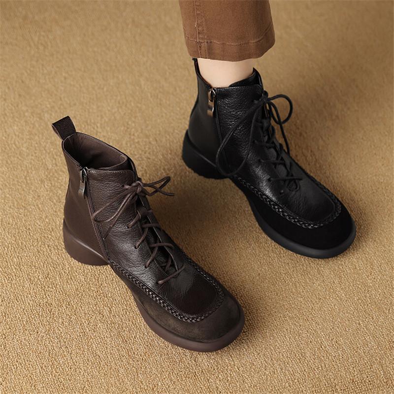 Modă Nou Toamnă Iarnă Piele Naturală Femei Cizme Modă Cizmulă cu Șireturi la Gleznă pentru Femei Cizme Scurte Pantofi Toc Gros Botine Mujer