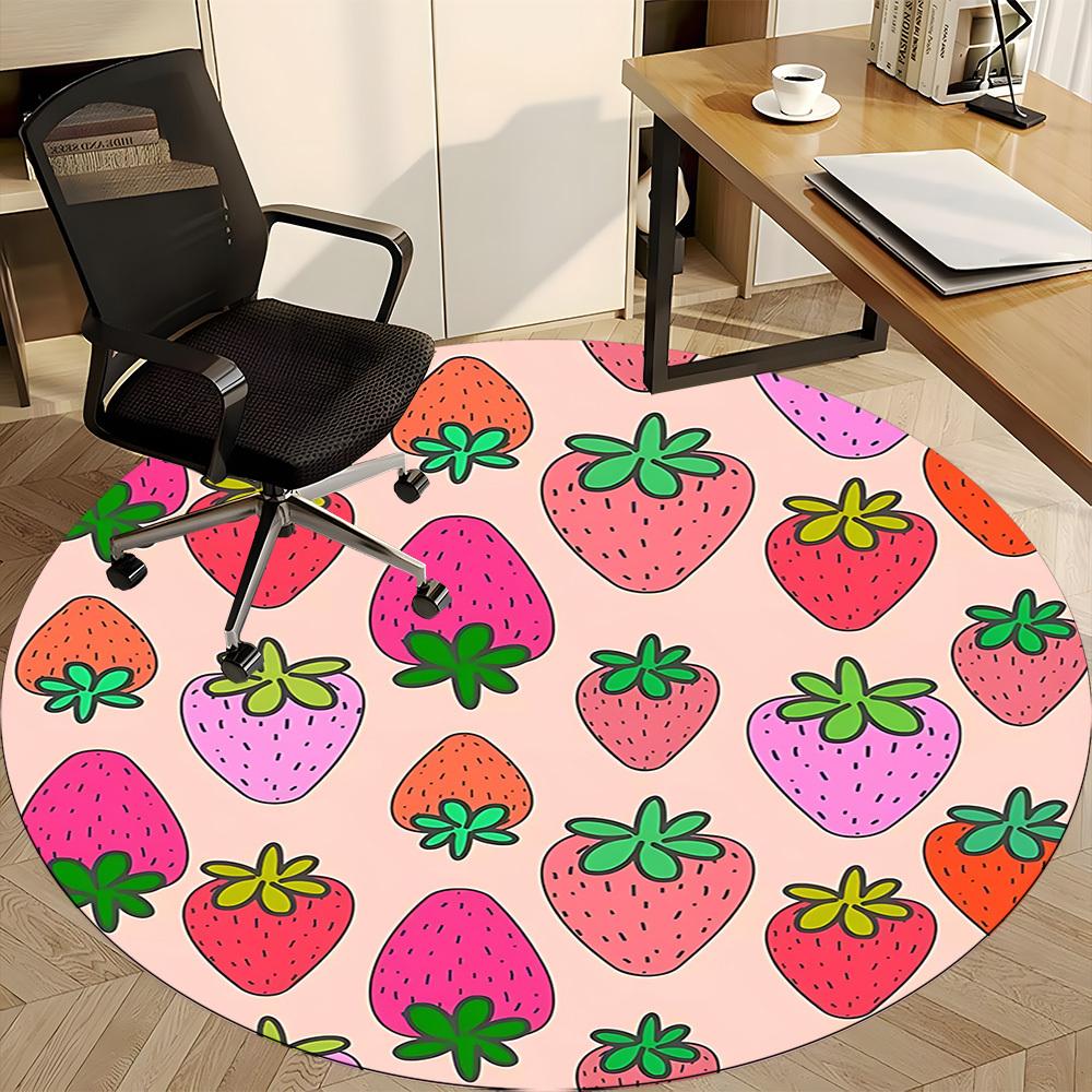 1pc Strawberry Pattern Chair Carpet for Office, Round Non-Slip Durable Large Size Office Carpet, Suitable for Office, Beautiful Decoration