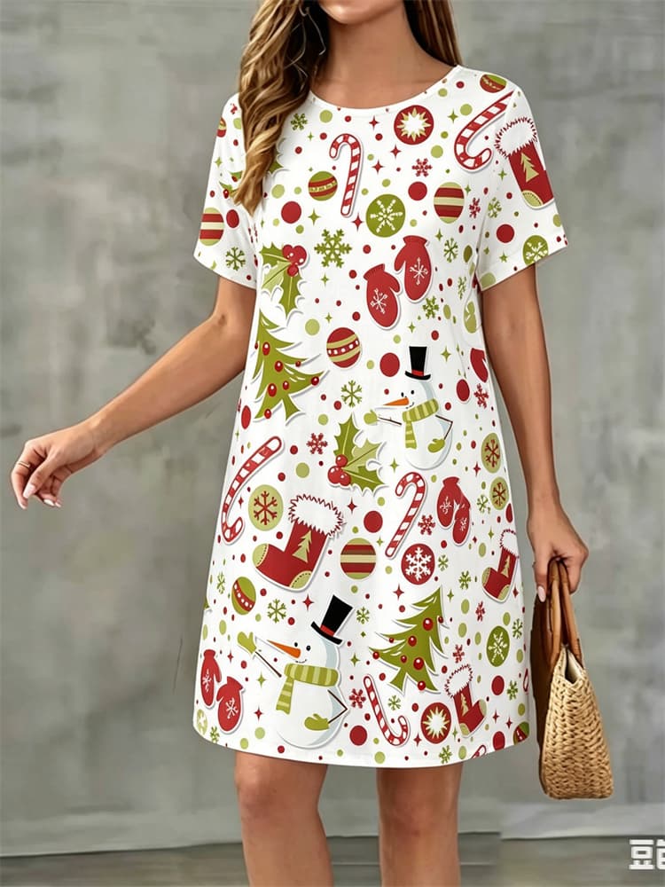 Fashion 3D Print Summer Dress Loose Casual Short Sleeve O-Neck Mini Dress