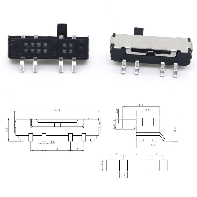 10Pcs 4 Pin Mini Slide Switch On-Off 3Position Micro Slide Toggle Switch Miniature Horizontal Slide Switch