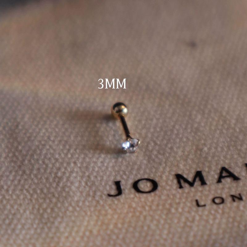 

4mm Ultra-Short Rod Edge Small Ear Nail Flash Zircon Ear Bone Stud Screw Buckle Sterling Silver Thread Ear Studs Gold 3mm (long rod) 1 (suitable for thin earlobe)