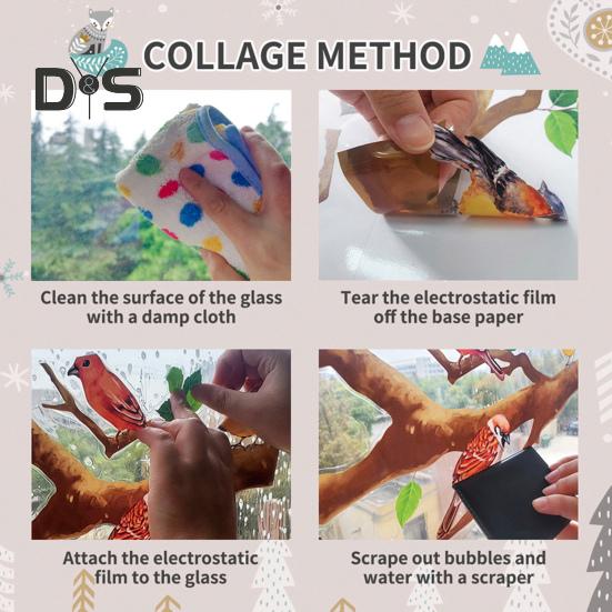 Cartoon Static Window Cling Maple Leaves Fox Animal Sticker Rustic Waterproof Non-Adhesive Sticker Glass Cling for Bedroom Children's Room Bathroom