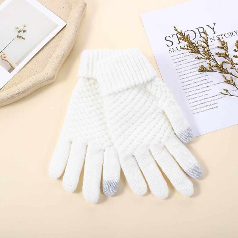 Gloves, knitted jacquard pineapple gloves, thickened warm finger men's and women's foldable non-slip gloves