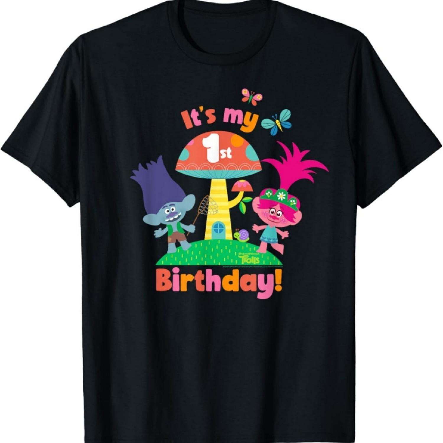 Футболка на 1-й день рождения DreamWorks Trolls Розочка и Цветан S