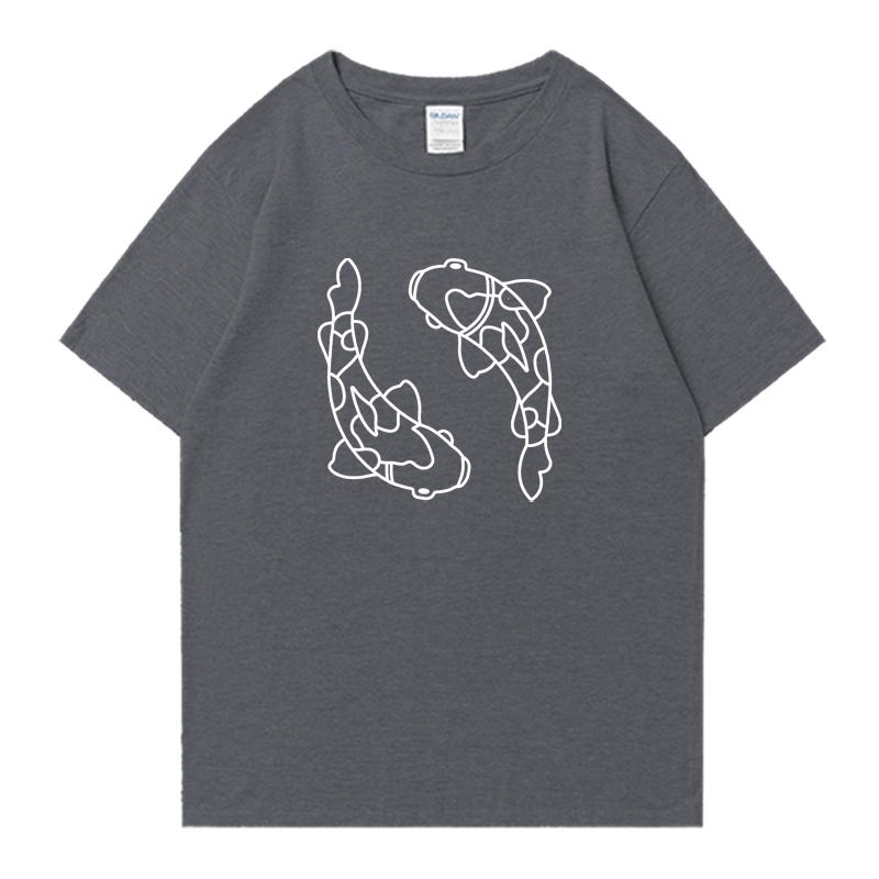 Summer 2026 Minimal Koi Carp Print Oversized Tshirt 100 Cotton Unisex Women Short Sleeve Tee Shirt Unisex Casual Popular Clothing