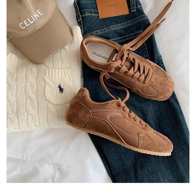 Grape mother of the same style, fashionable retro contrasting color, round square head, casual style, genuine leather, Agande training board shoes 