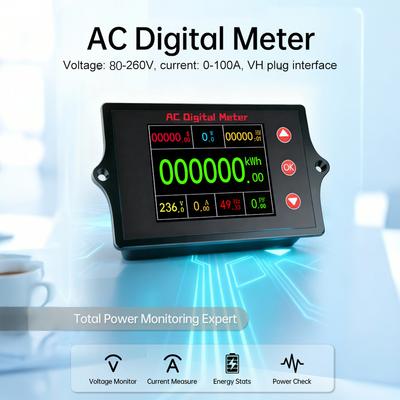 PZEM-030 AC Digital Voltage Current Meter Power Monitoring 0-100A Power Frequency Energy Multimeter 2" TFT Color Screen 80-260V