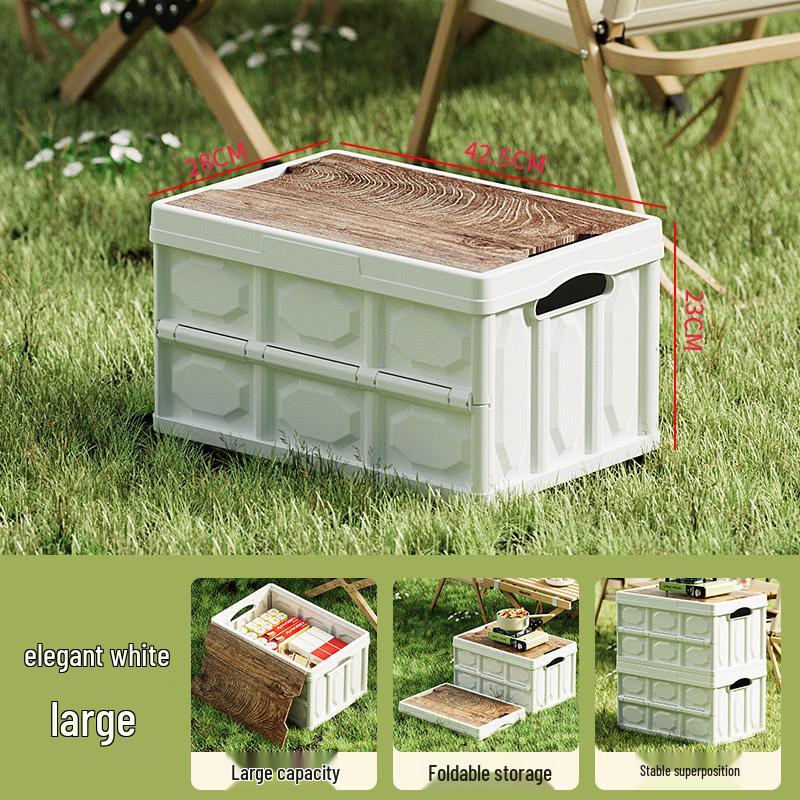 Outdoor Foldable Camping Storage Box with Wooden Lid