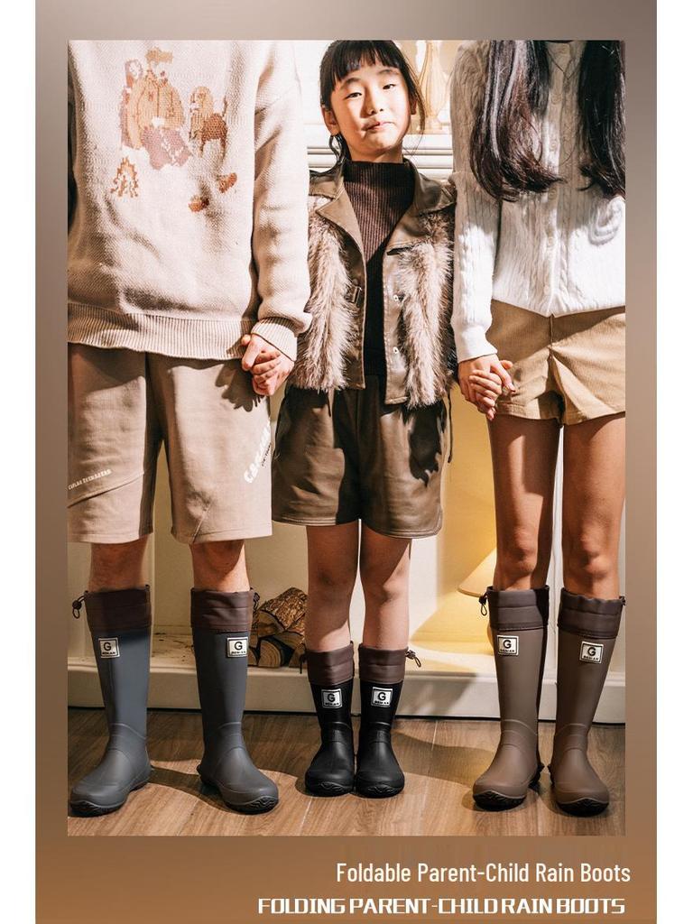 Stylish Unisex High-Top Rain Boots: Waterproof, Splash-Proof, Windproof, with Drawstring and Ribbed Texture for Travel and Wading.