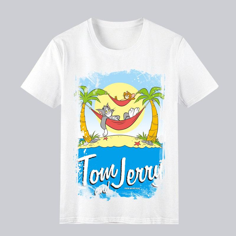 2026 Summer Comic Form Tom and Jerry Image 100 Cotton Printed Oversize Casual Tshirt Adult Children Parentchild Top Homewear