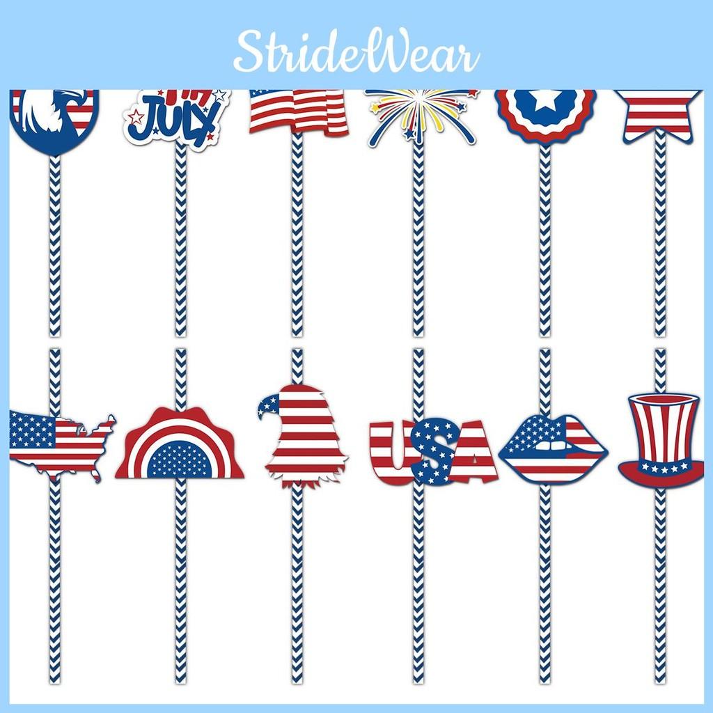 Day Independence American Paper Straws With Stars Flags For Party Decorations
