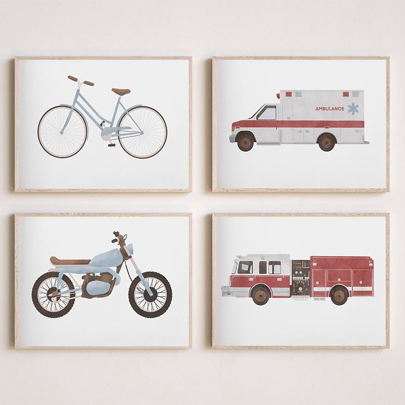 Cartoon Transport Vehicle Illustration Series Theme Canvas Printing Fashion Popular Color Mural Studio Home Decoration Art Gifts