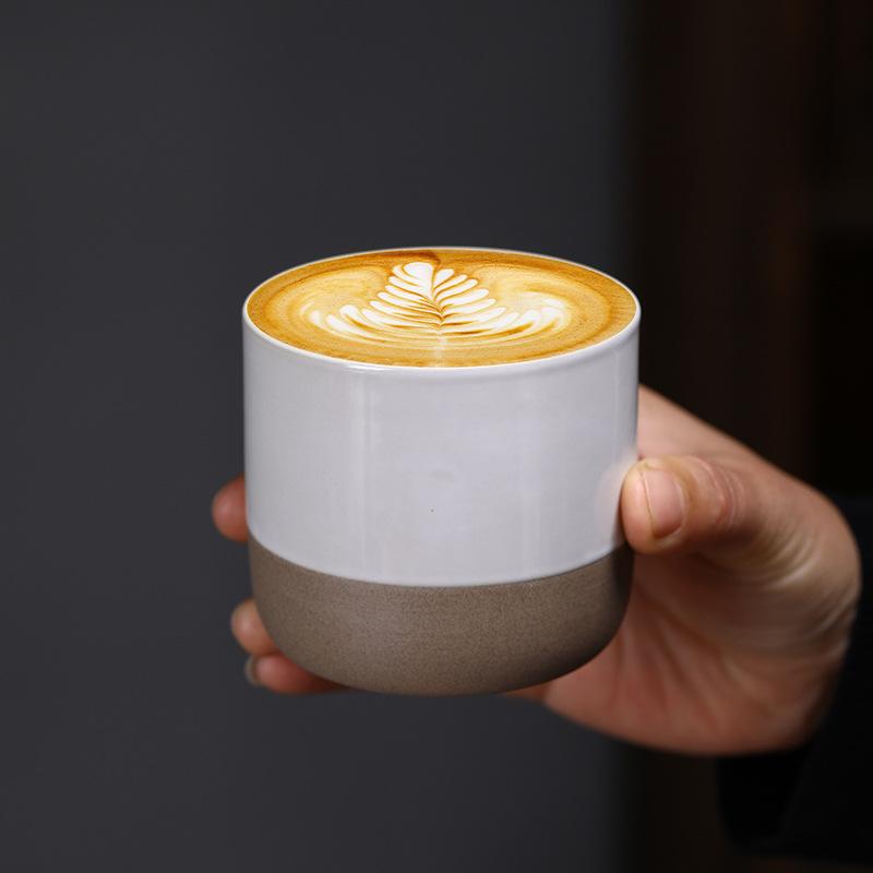 Coarse pottery espresso cup Japanese retro ceramic latte cup Latte cup creative household medieval tea cup 100mL