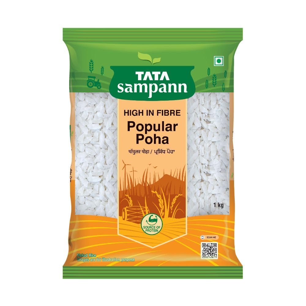 

Tata Sampann High Fibre Thick Poha Flattened Rice 1kg Healthy Breakfast Snack Pantry Staple