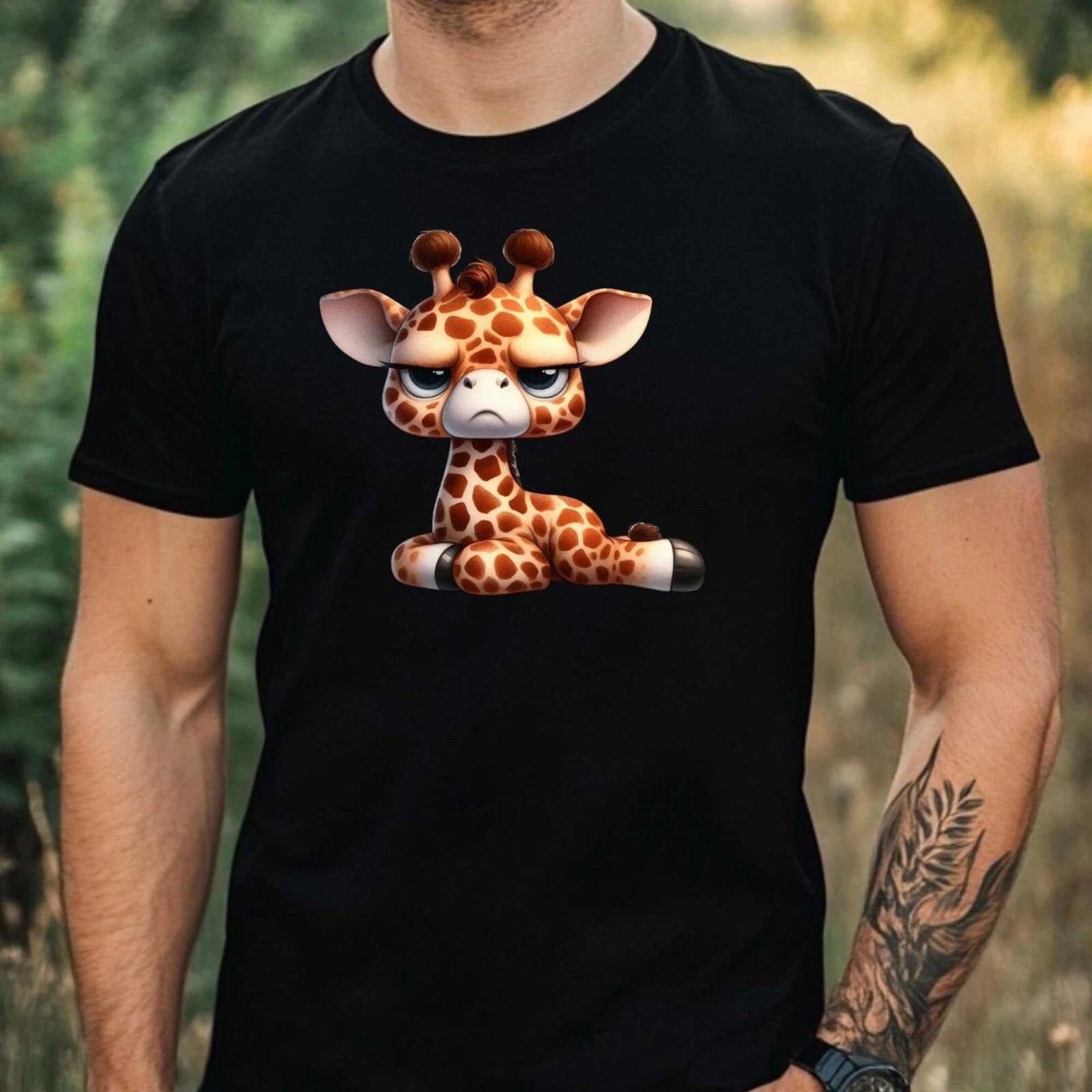 T-Shirt Herren Lustige Mürrische Giraffe Motiv Baumwolle Größe XS bis 5XL XL
