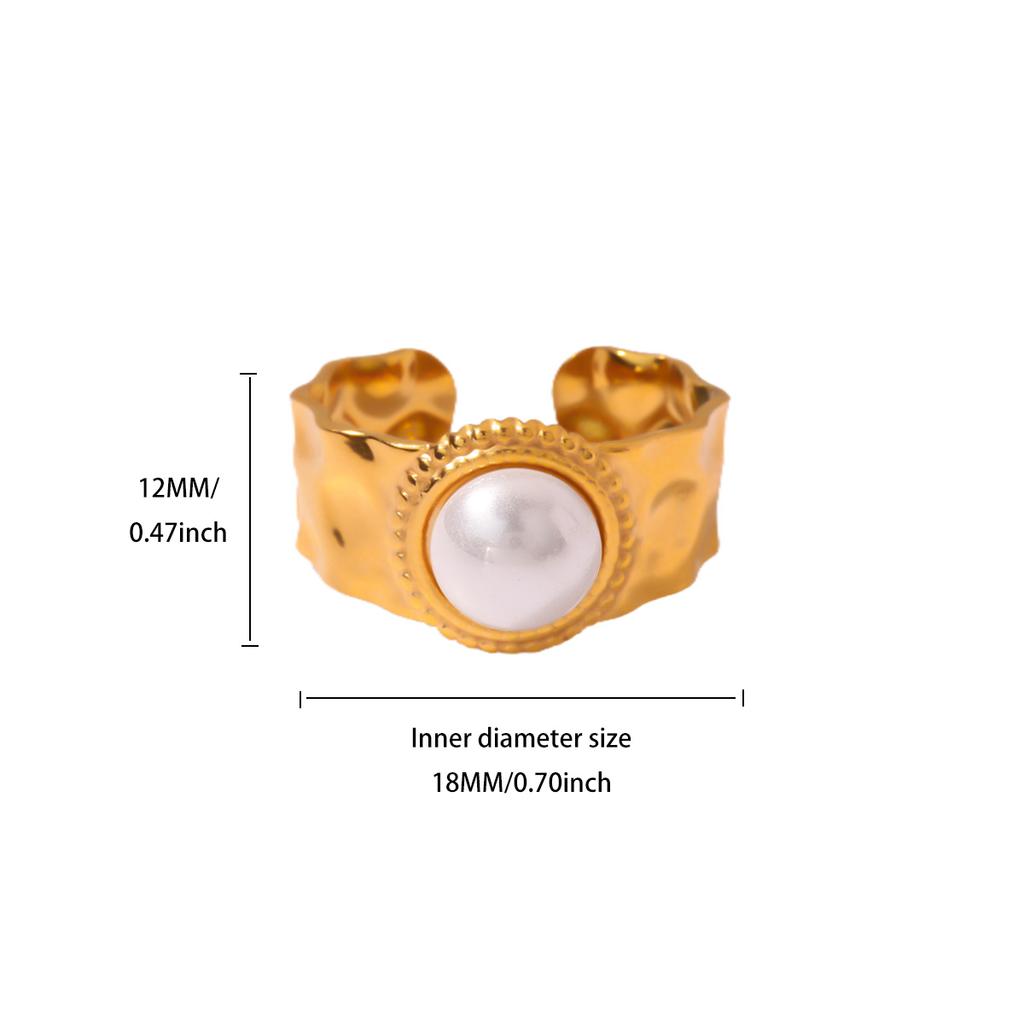 Stainless Steel Flower Ring for Women 18K Gold-plated Anti Fading Open Rings Wedding Imitation Pearl Jewelry Prom Accessories