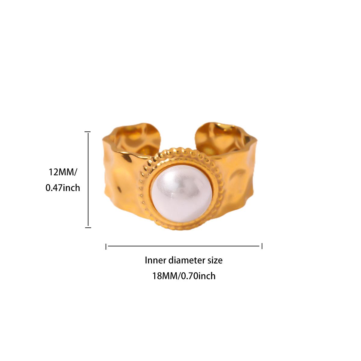 

Stainless Steel Flower Ring for Women 18K Gold-plated Anti Fading Open Rings Wedding Imitation Pearl Jewelry Prom Accessories Adjustable