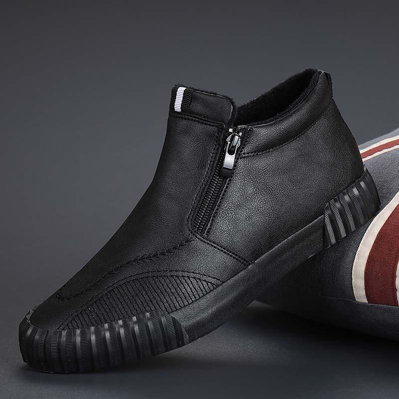 New Winter Style Men's High Top Plus Velvet Warm Leather Shoes Trendy Versatile Flat Shoes Martin Boots Leather Shoes