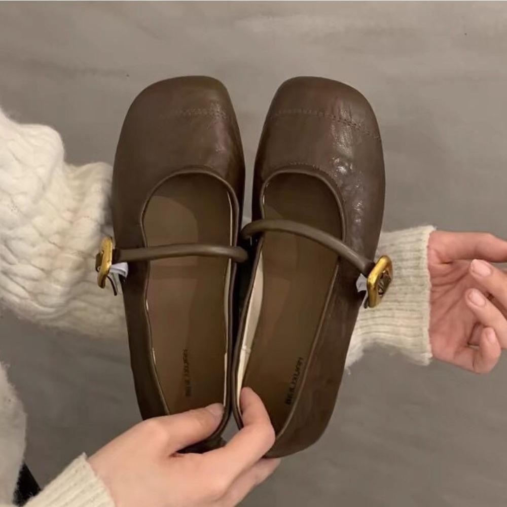 Flat Shoes for Women's 2025 Spring New Style French Retro Versatile Square Toe Shallow Mouth Pumps for Women Mary Jane Shoes