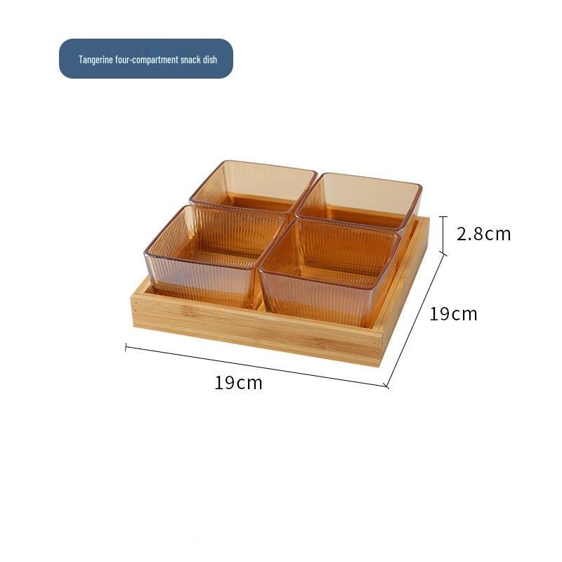 Qianxing Glass & Bamboo Wood Snack Tray Set