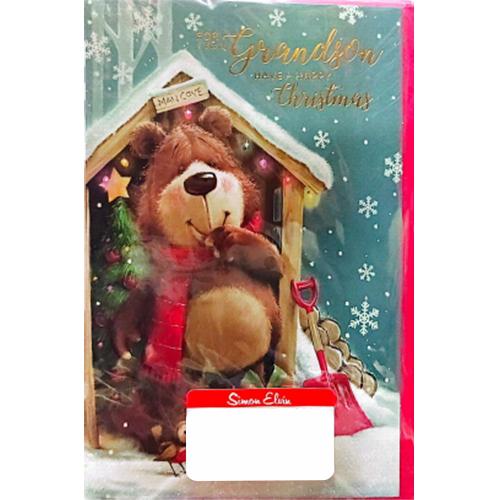 Simon Elvin For You Grandson Teddy Bear Christmas Card (Pack of 6)