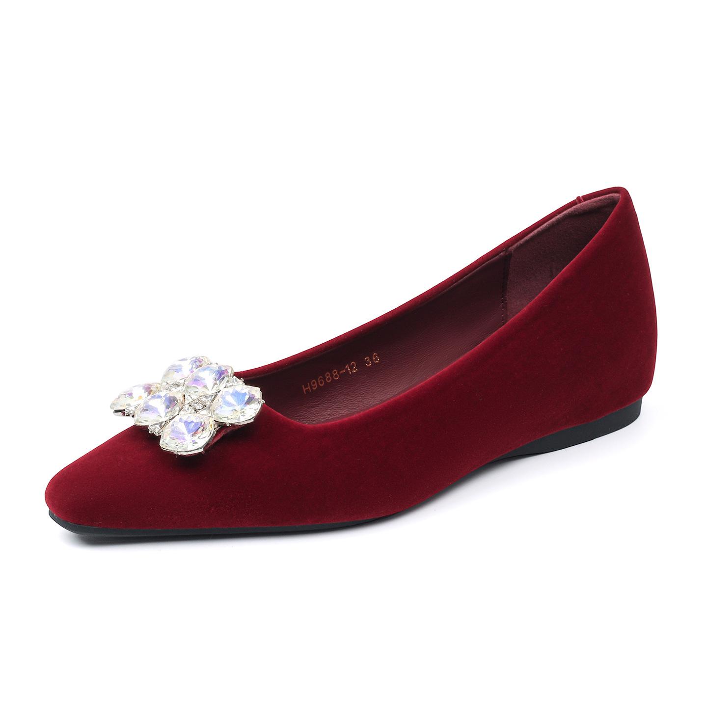 

French elegant flat shoes inner height increase autumn rhinestone women s shoes small square head temperament versatile black work shoes women 40 бордовый
