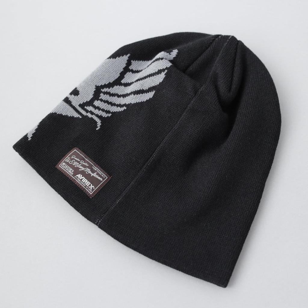 AVIREX LOGO Single Knit Watch Single USAF Black Beanie, Cap, Men's, Short, Autumn/Winter, Golf, Black, Cap, Knit, Watch,