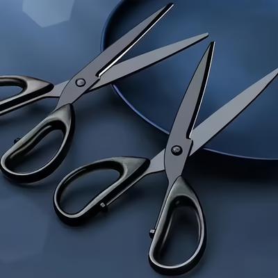 Large-sized Rust-proof Stainless Steel Black-edge Scissors Household Non-stick Adhesive Scissors Kitchen and Office Paper-cutting Scissors