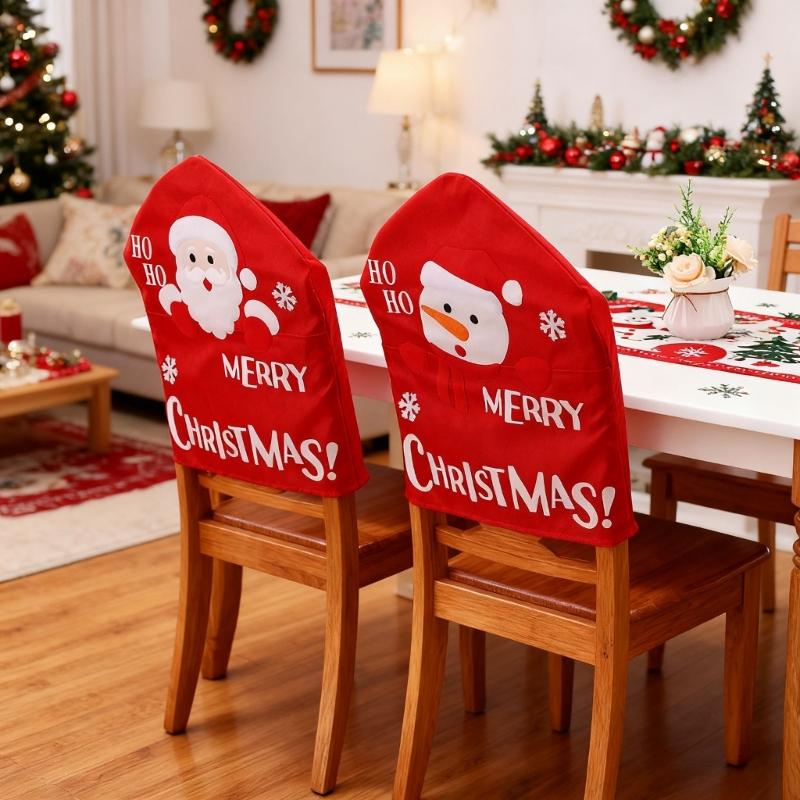 Santa Figure Fabric Chair Cover Smooth Universals Size for Dining Living Room Christmas Decoration