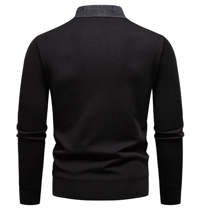 Men's Fashion Plus Velvet Knit Pullover: Thickened Fake Two-Piece Sweater with Shirt Collar for Autumn & Winter