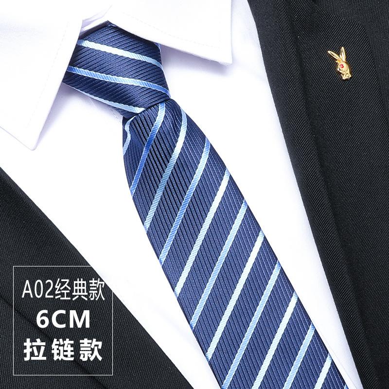 Tie Men'S Dress Wedding Groom Dark Blue Pattern Hand Zipper Free Work Professional Business Tie 8Cm
