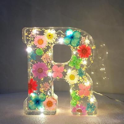 Floral Resin Night Light Handmade Pressed Flowers In Resin Letters Lamp Table Decor