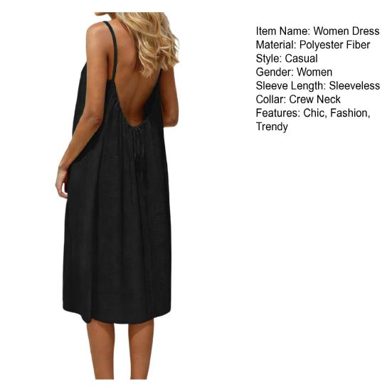 Vestito Cami Senza Schiena da Donna Estivo Senza Maniche Abito da Spiaggia con Spalline Sottili Ampio Svolazzante con Laccio sulla Schiena