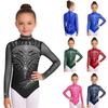 Dívčí trikot s rolákem a dlouhým rukávem, síťované díly, třpytivé kamínky, skrytý zip na zádech, gymnastický body