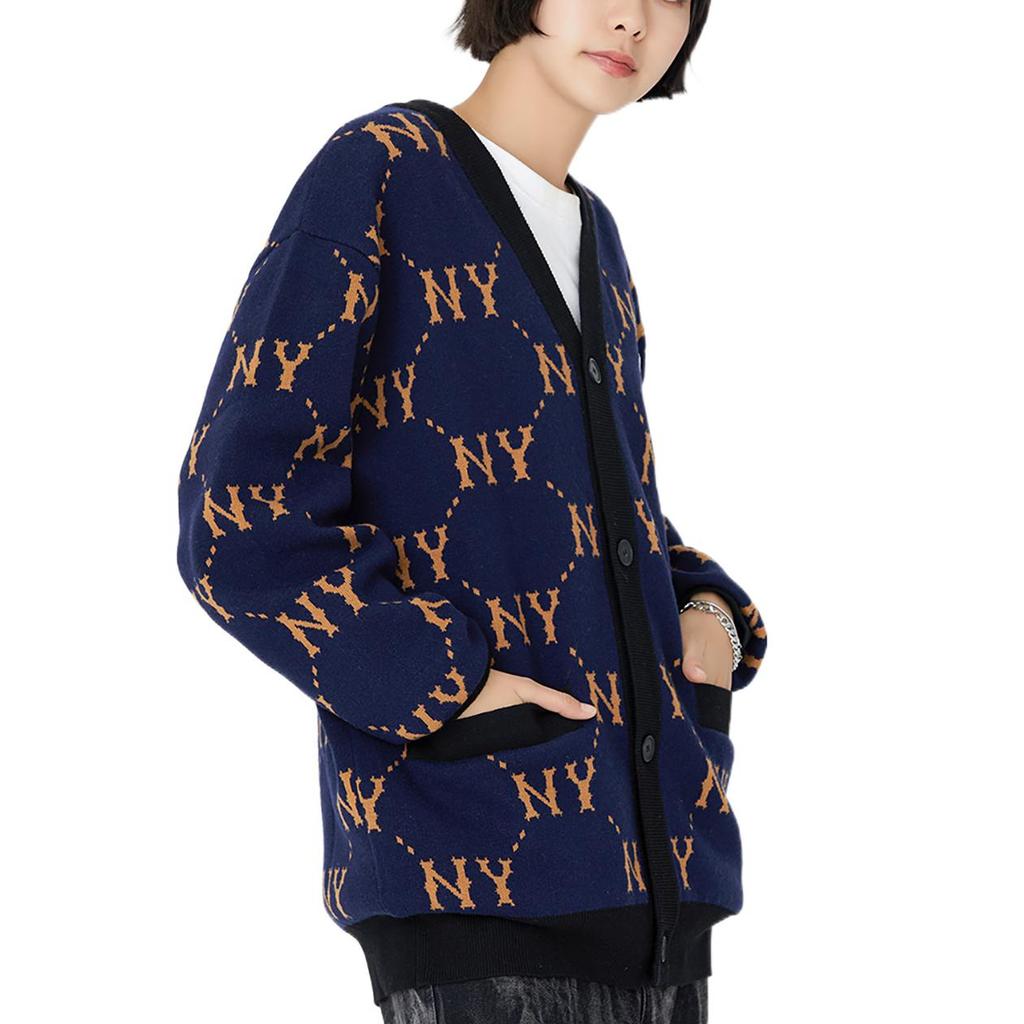 MLB FW22 Vintage All-Over Print Knit Sweater Unisex Sweater Navy-Blue 3AKCM0224-50NYS