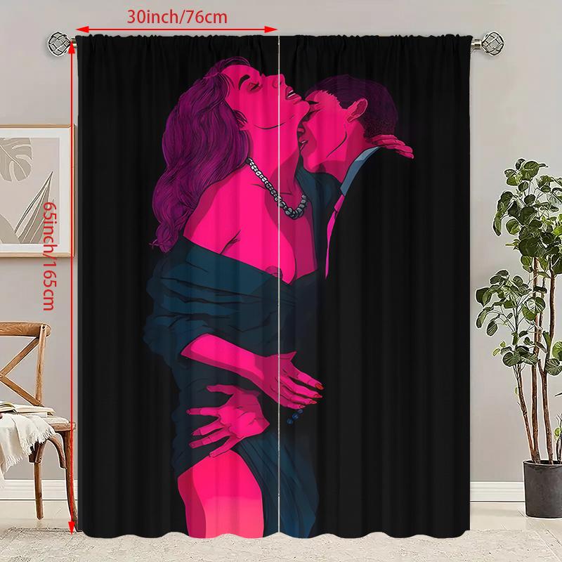 2 pos - Valentine's Day Figures 12 prints - Printed curtains - Polyester material - Suitable for bedroom, living room, study,