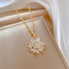 316L Stainless Steel Luxury Zircon Flower Pendant Necklace For Women Girl New Trend Clavicle Chain Jewelry Lady Gift