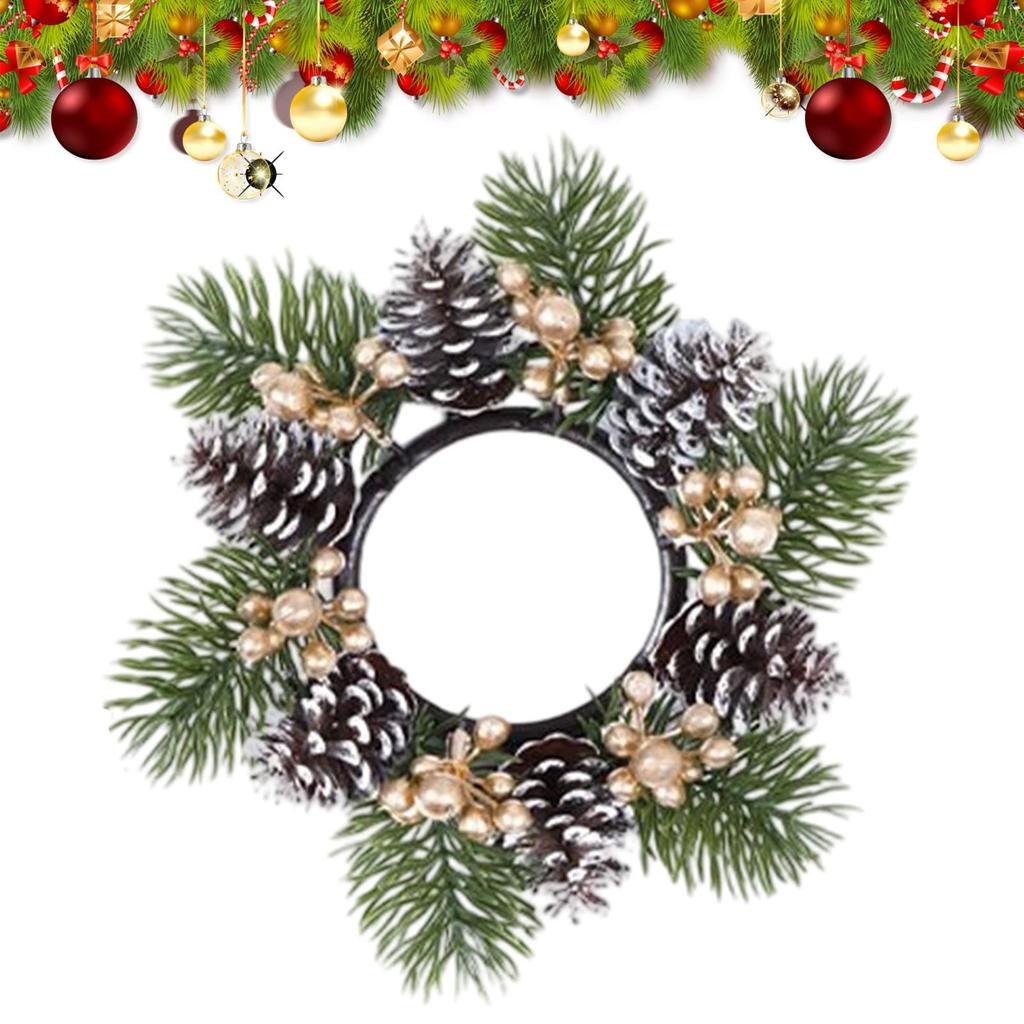 Christmas Candle Rings Wreaths Mini Christmas Candle Wreath With Red Berries Candle Holder Garland Cabinet Decor For Holiday