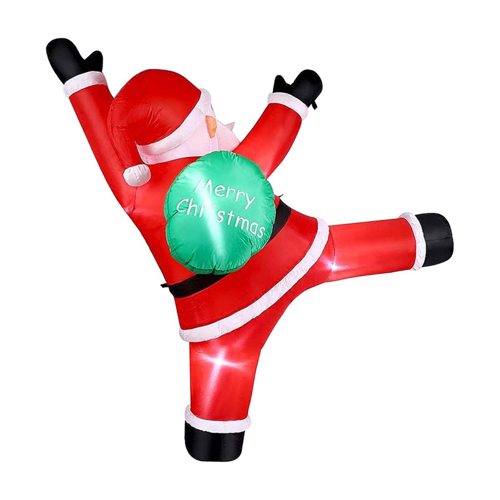 6FT Xmas Inflatable Decorations Green Bag Climbing Santas with 5 Built In LED Lights for Outdoors