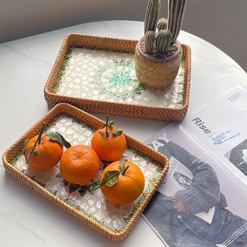 

2pcs Rectangular Shell Vine Weaving Basket Handmade Fruit Dish Basket Tabletop Storage Style1